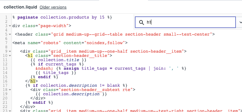 shopify bewerk code taal thema editor om kopteksten op pagina te wijzigen